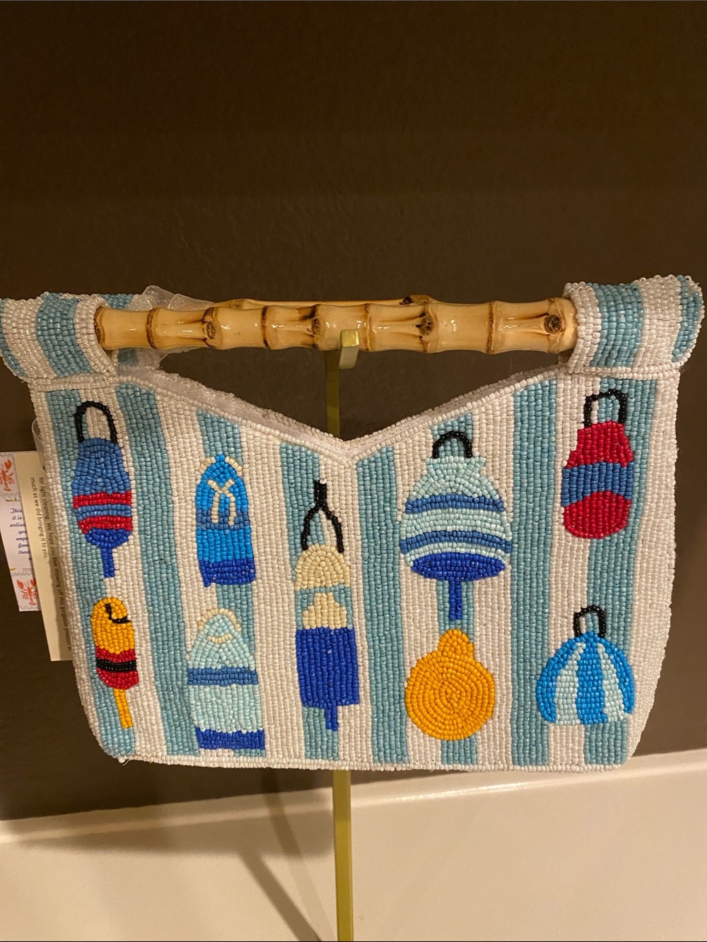 New Viral Buoy Beaded Bag - Blue & White Stripes - Picture 2 of 7